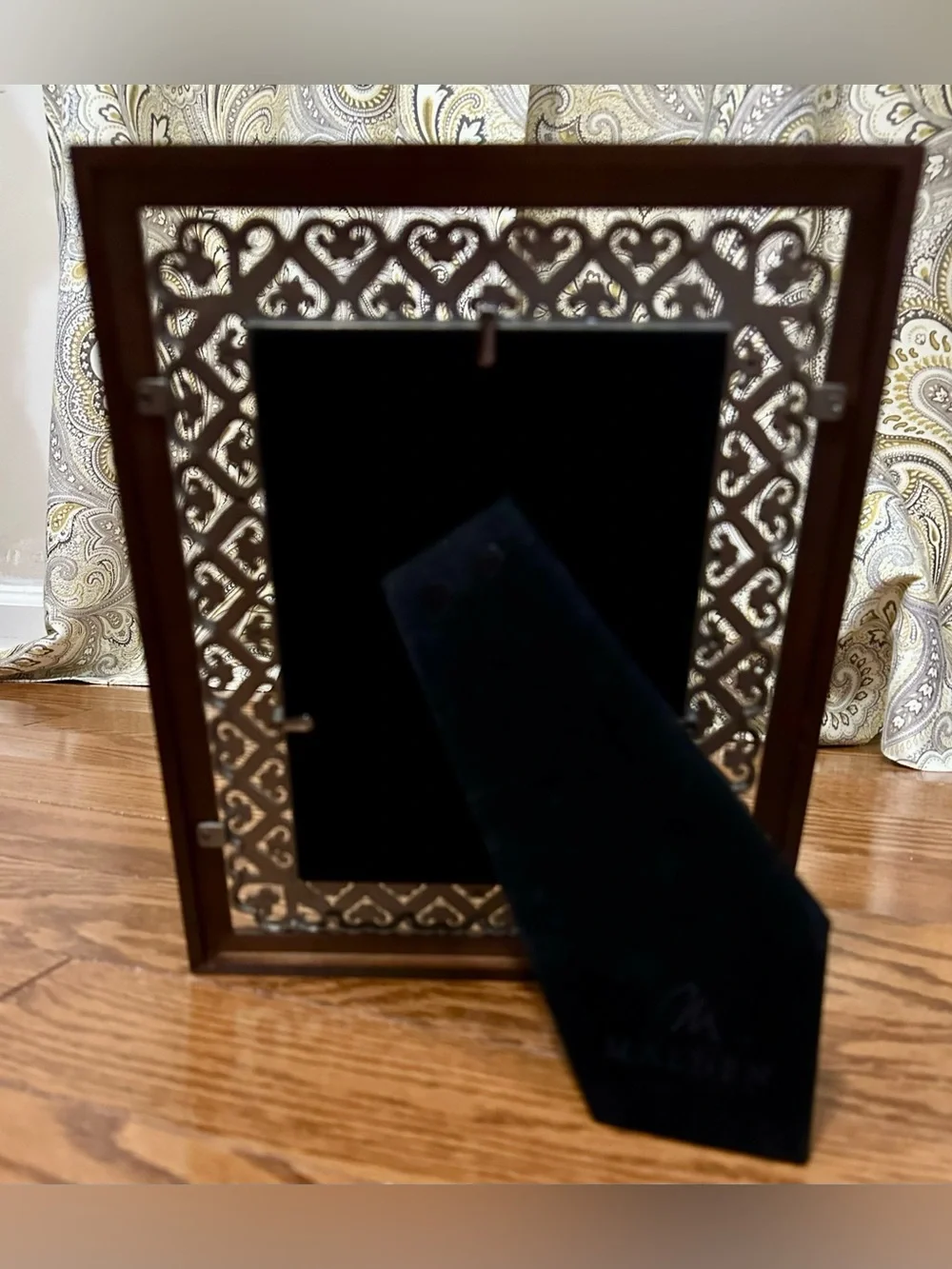 Malden Int.’l Designs Dark Wood Picture Frame with Silver Heart Filigree Accent